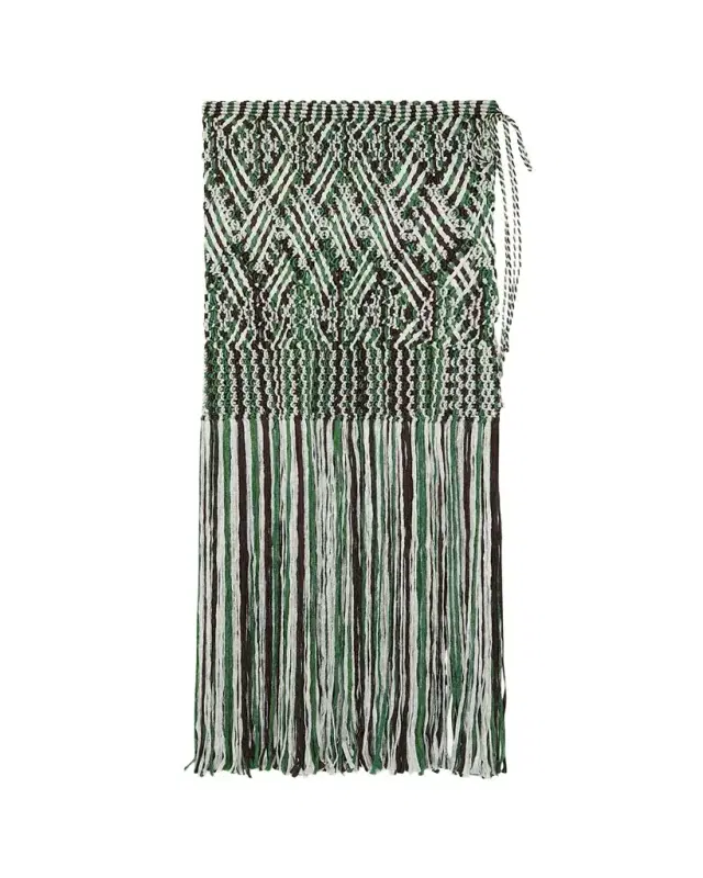 Java Macrame Fringe Midi Skirt