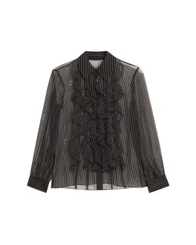 Eva heer Pinstripe cript Ruffle Blouse