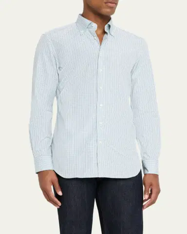Bergdorf Goodman Men's Cotton Tattersall Check Button-Collar Sport Shirt | Thumbnail 4 Bergdorf Goodman Men's Cotton Tattersall Check Button-Collar Sport Shirt | Thumbnail 4