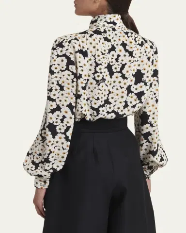 Valentino Garavani Daisy-Print Silk Neck-Scarf Blouse | Thumbnail 3 Valentino Garavani Daisy-Print Silk Neck-Scarf Blouse | Thumbnail 3