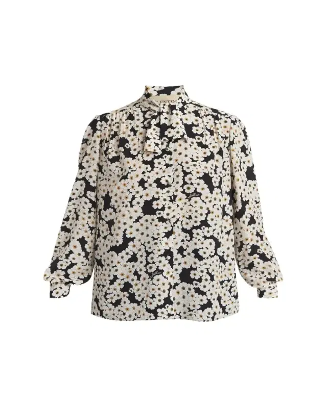 Valentino Garavani Daisy-Print Silk Neck-Scarf Blouse