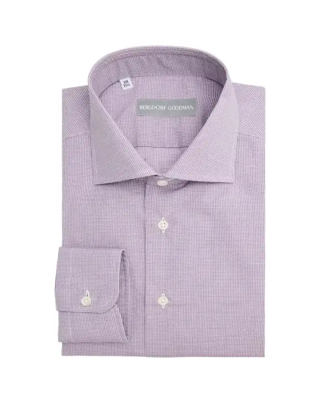 Men's Cotton Micro-Check Spread Collar Dress Shirt