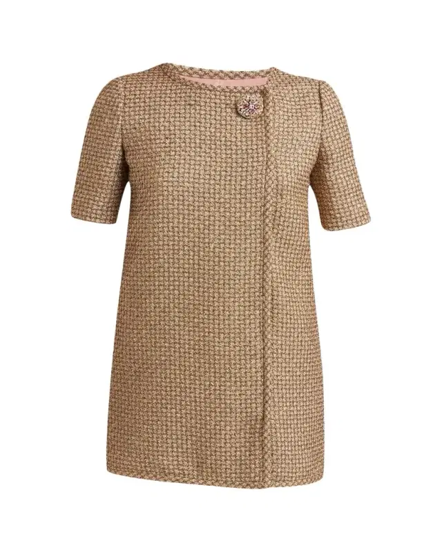 Crystal Metallic Tweed Short-Sleeve Mini Dress
