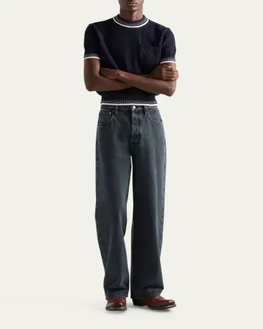Prada Men's Overdyed Denim Wide-Leg Jeans | Thumbnail 4