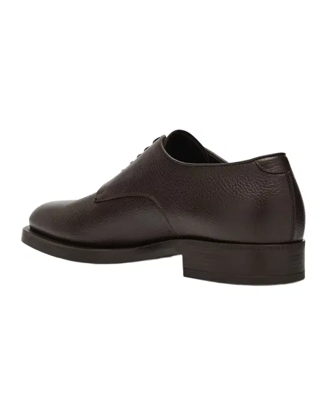 Mens Grained Calf Leather Rubber-Sole Derby Shoes