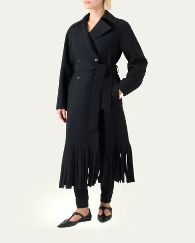 Akris punto Fringed Wool Belted Maxi Trench Coat | Thumbnail 4