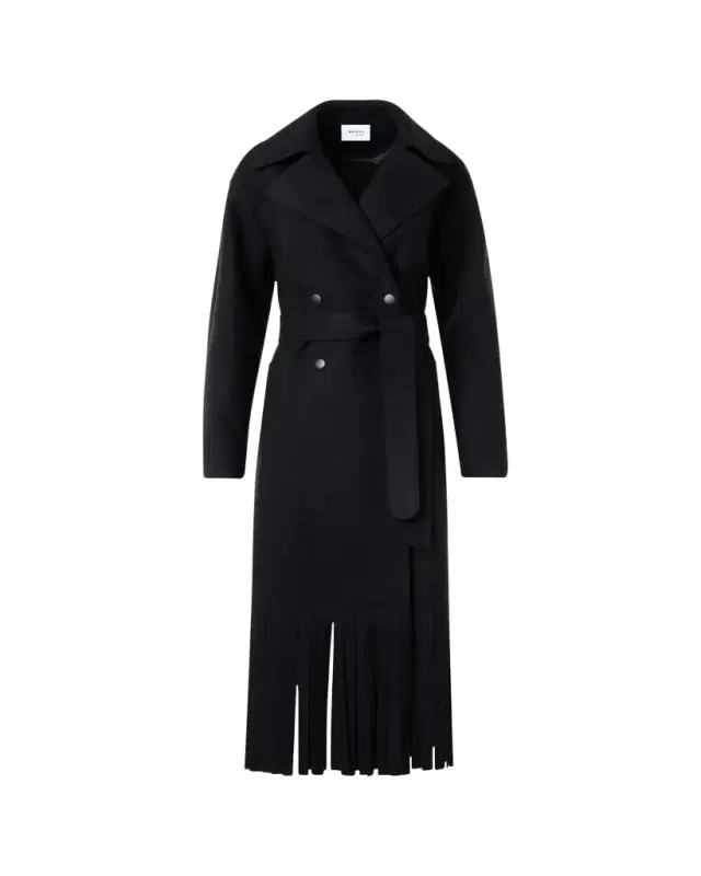 Akris punto Fringed Wool Belted Maxi Trench Coat