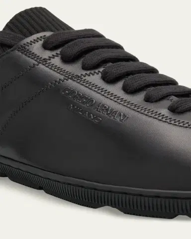 Giorgio Armani Men's Leather Tonal Knit Low-Top Sneakers | Thumbnail 6 Giorgio Armani Men's Leather Tonal Knit Low-Top Sneakers | Thumbnail 6