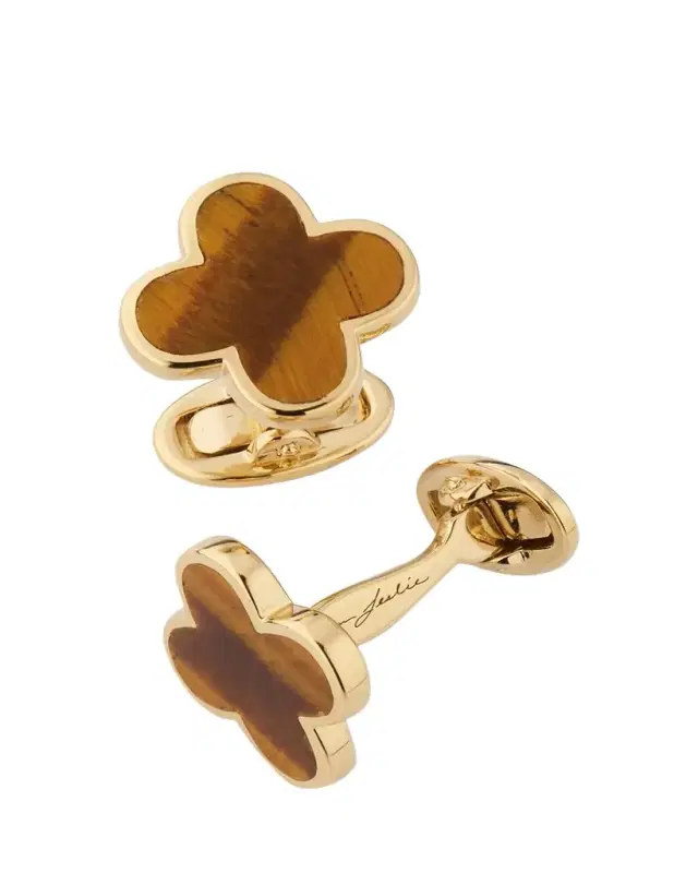 Jan Leslie Men's 18K Gold Vermeil Four Leaf Clover Tiger's Eye Cufflinks