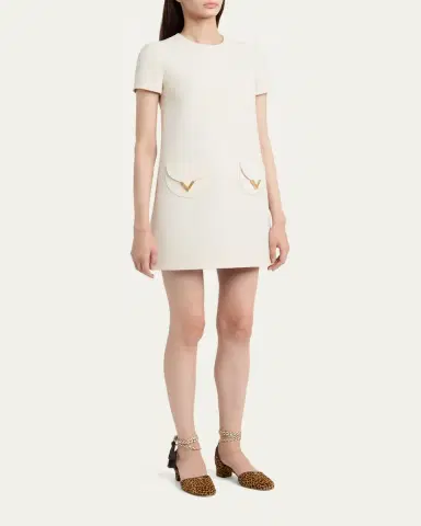 Valentino Garavani V-Logo Pocket Short-Sleeve Crepe Mini Dress | Thumbnail 4 Valentino Garavani V-Logo Pocket Short-Sleeve Crepe Mini Dress | Thumbnail 4