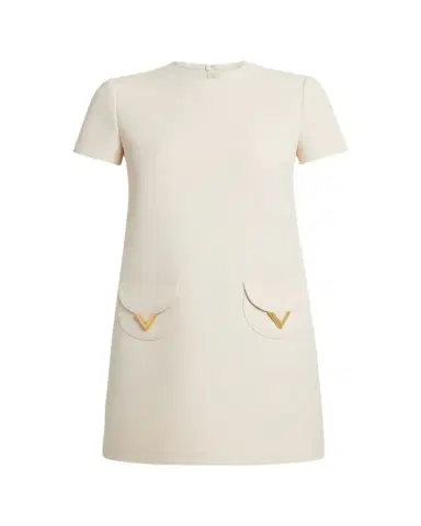 Valentino Garavani V-Logo Pocket Short-Sleeve Crepe Mini Dress | Thumbnail 1 Valentino Garavani V-Logo Pocket Short-Sleeve Crepe Mini Dress | Thumbnail 1