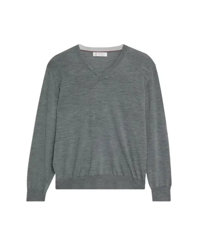 Brunello Cucinelli Men's Fine Gauge Wool and Cashmere V-Neck Sweater