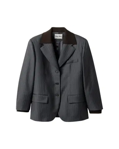 Miu Miu Pinstripe Single-Breasted Blazer Jacket | Thumbnail 1 Miu Miu Pinstripe Single-Breasted Blazer Jacket | Thumbnail 1