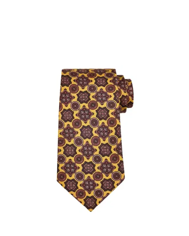 Men's Geometric Medallion Silk 7-Fold Tie