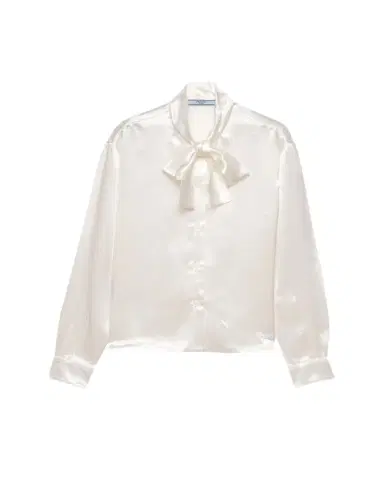 Prada Satin Bow-Neck Button-Down Blouse | Thumbnail 1 Prada Satin Bow-Neck Button-Down Blouse | Thumbnail 1