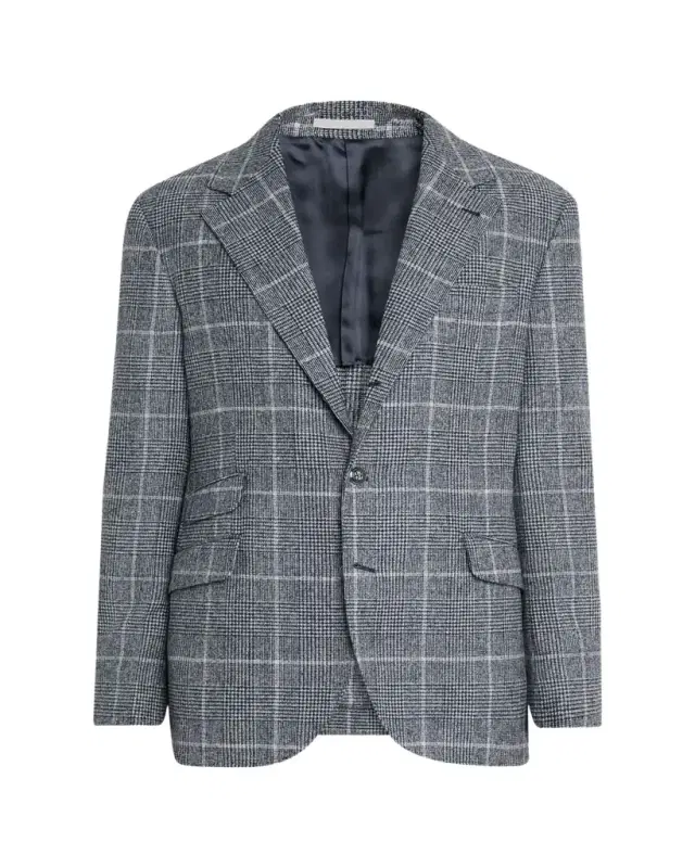 Brunello Cucinelli Men's Overplaid Metal-Button Sport Coat