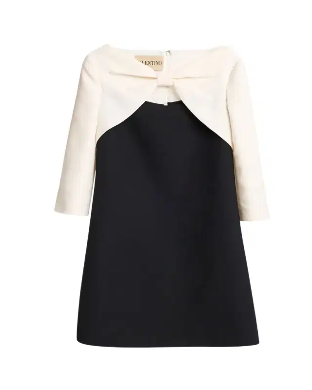 Valentino Garavani Colorblock Bow Long-Sleeve Mini Dress