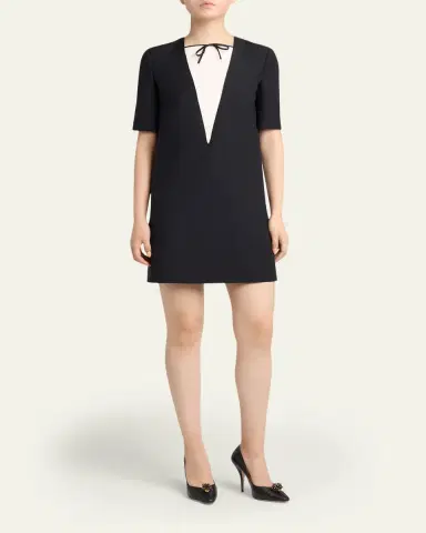 Valentino Garavani Bow Collar Wool-Blend Mini Dress | Thumbnail 2 Valentino Garavani Bow Collar Wool-Blend Mini Dress | Thumbnail 2
