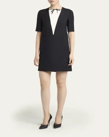 Valentino Garavani Bow Collar Wool-Blend Mini Dress | Thumbnail 4 Valentino Garavani Bow Collar Wool-Blend Mini Dress | Thumbnail 4