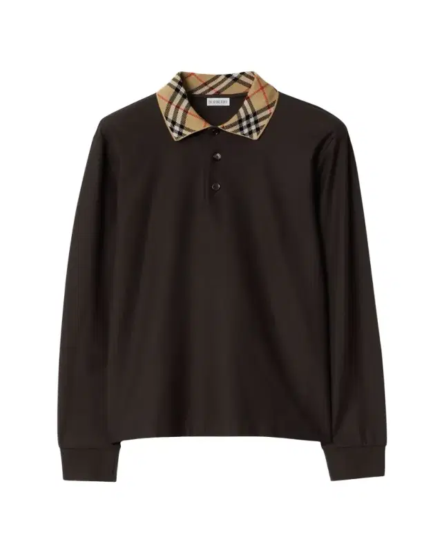Men's Slim Cotton Check-Collar Long-Sleeve Polo Shirt