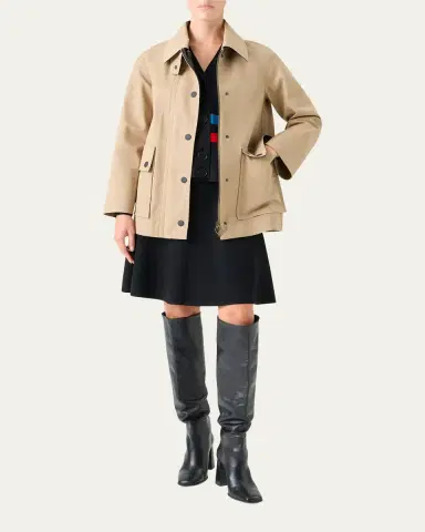 Akris punto Faux-Leather Collar Cotton Gabardine Parka Jacket | Thumbnail 2 Akris punto Faux-Leather Collar Cotton Gabardine Parka Jacket | Thumbnail 2