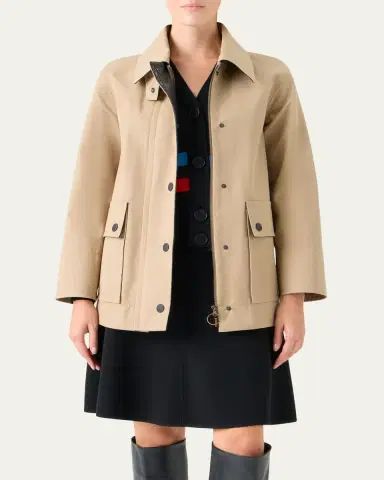 Akris punto Faux-Leather Collar Cotton Gabardine Parka Jacket | Thumbnail 4 Akris punto Faux-Leather Collar Cotton Gabardine Parka Jacket | Thumbnail 4