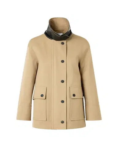 Akris punto Faux-Leather Collar Cotton Gabardine Parka Jacket | Thumbnail 1 Akris punto Faux-Leather Collar Cotton Gabardine Parka Jacket | Thumbnail 1