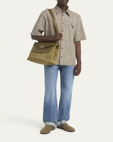 Bottega Veneta Men's Andiamo Intrecciato Suede and Leather Messenger Bag | Thumbnail 5
