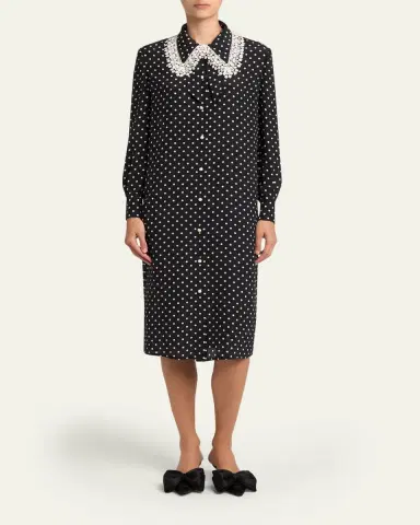 Valentino Garavani Polka-Dot Silk Lace-Collar Midi Shirtdress | Thumbnail 2