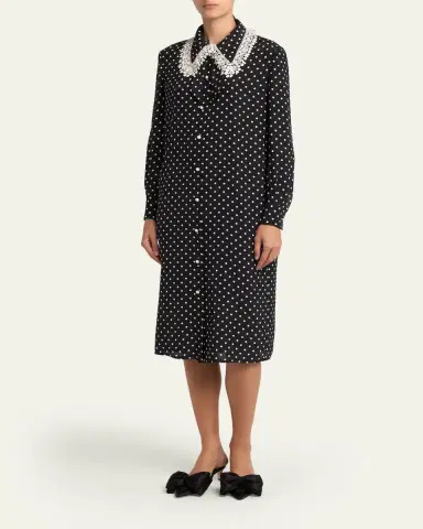 Valentino Garavani Polka-Dot Silk Lace-Collar Midi Shirtdress | Thumbnail 4