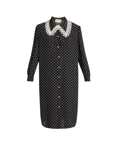 Valentino Garavani Polka-Dot Silk Lace-Collar Midi Shirtdress | Thumbnail 1