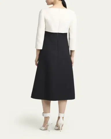 Valentino Garavani Colorblock Bow 3/4-Sleeve Midi Dress | Thumbnail 3 Valentino Garavani Colorblock Bow 3/4-Sleeve Midi Dress | Thumbnail 3