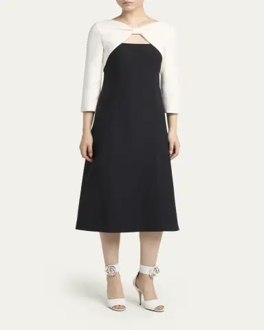 Valentino Garavani Colorblock Bow 3/4-Sleeve Midi Dress | Thumbnail 4 Valentino Garavani Colorblock Bow 3/4-Sleeve Midi Dress | Thumbnail 4