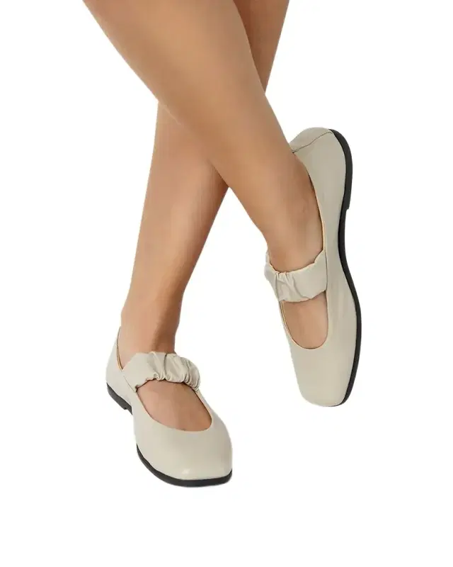 Grey Leather Mary Jane Ballerina Flats