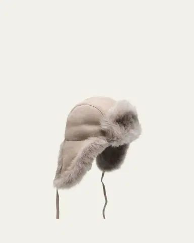 Pologeorgis Men's Suede Shearling-Trim Trapper Hat | Thumbnail 2