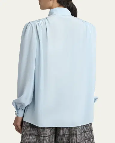 Valentino Garavani Bow-Neck Silk Button-Down Blouse | Thumbnail 3 Valentino Garavani Bow-Neck Silk Button-Down Blouse | Thumbnail 3