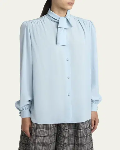Valentino Garavani Bow-Neck Silk Button-Down Blouse | Thumbnail 4 Valentino Garavani Bow-Neck Silk Button-Down Blouse | Thumbnail 4