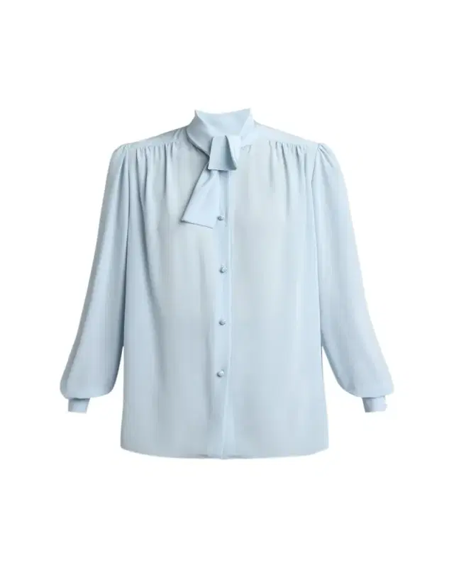 Valentino Garavani Bow-Neck Silk Button-Down Blouse