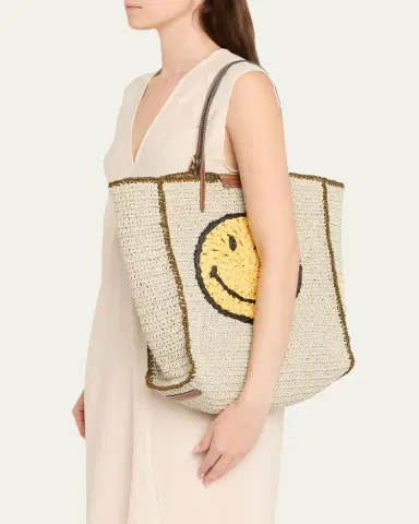 Anya Hindmarch Wink Embroidered Raffia Tote Bag | Thumbnail 2 Anya Hindmarch Wink Embroidered Raffia Tote Bag | Thumbnail 2