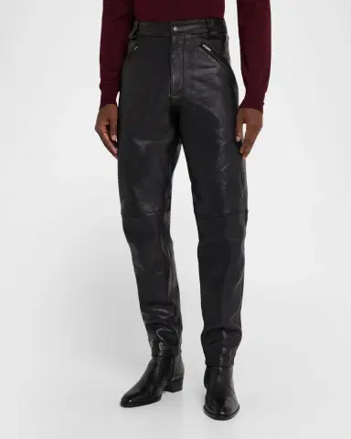 Saint Laurent Men's Slim Textured Leather Pants | Thumbnail 3