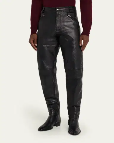 Saint Laurent Men's Slim Textured Leather Pants | Thumbnail 8
