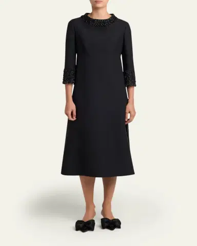 Valentino Garavani Embroidered Wool-Blend Midi Dress | Thumbnail 2 Valentino Garavani Embroidered Wool-Blend Midi Dress | Thumbnail 2