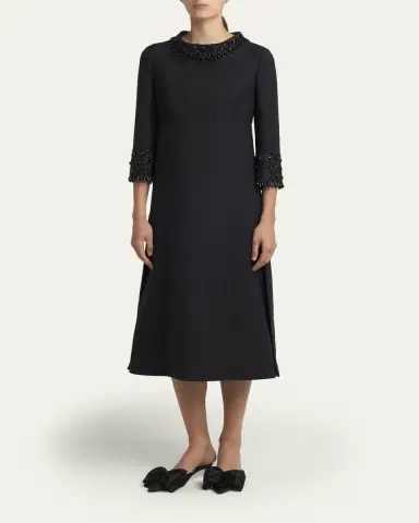Valentino Garavani Embroidered Wool-Blend Midi Dress | Thumbnail 4 Valentino Garavani Embroidered Wool-Blend Midi Dress | Thumbnail 4