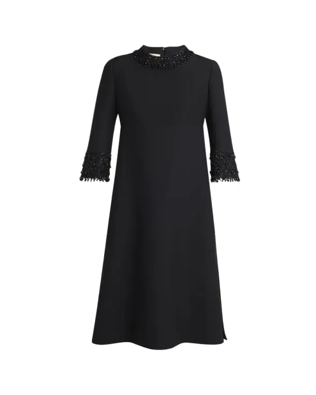 Embroidered Wool-Blend Midi Dress