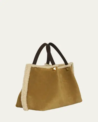 Valentino Garavani Medium Suede Shopping Bag with Shearling Lining | Thumbnail 3 Valentino Garavani Medium Suede Shopping Bag with Shearling Lining | Thumbnail 3