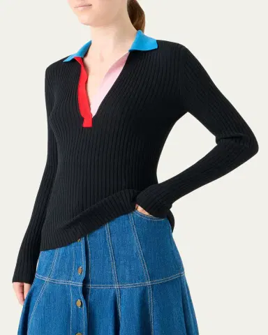 Akris punto Colorblock Rib Knit Polo Sweater | Thumbnail 4