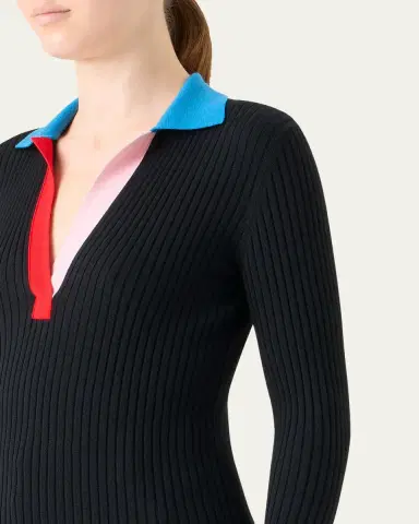 Akris punto Colorblock Rib Knit Polo Sweater | Thumbnail 5