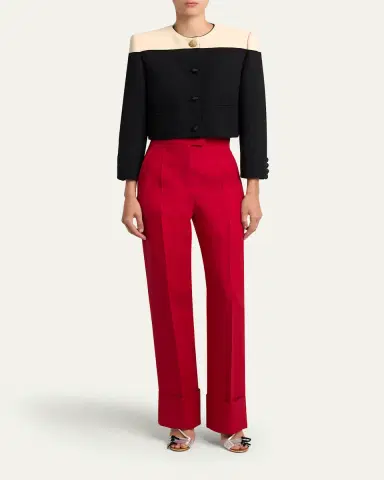 Valentino Garavani Wool-Silk Straight-Leg Cuffed Pants | Thumbnail 2 Valentino Garavani Wool-Silk Straight-Leg Cuffed Pants | Thumbnail 2