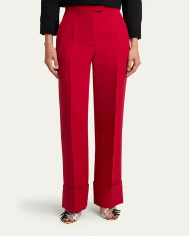 Valentino Garavani Wool-Silk Straight-Leg Cuffed Pants | Thumbnail 4 Valentino Garavani Wool-Silk Straight-Leg Cuffed Pants | Thumbnail 4