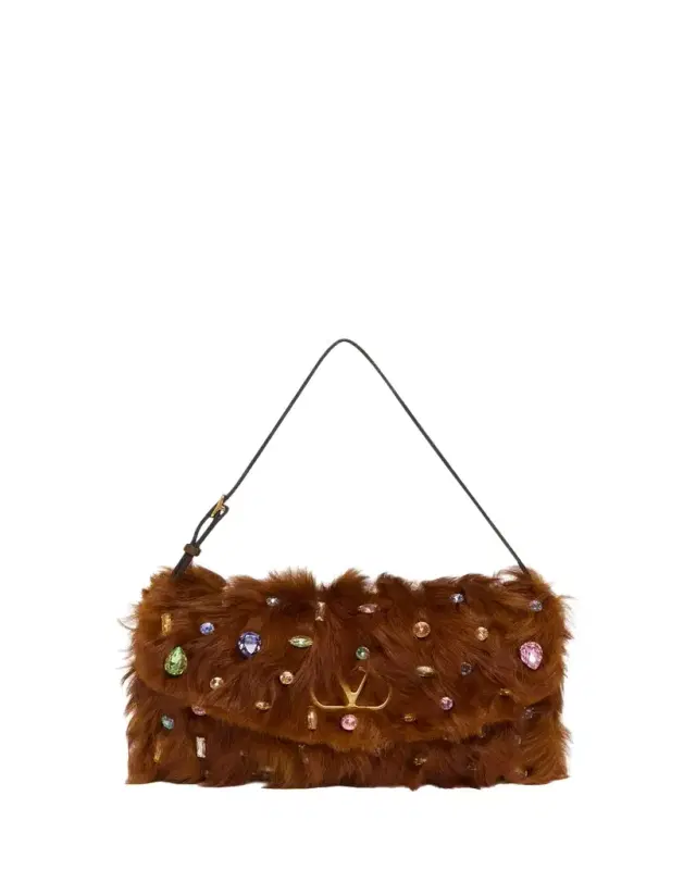 Valentino Garavani Vain Strass Fuzzy Shearling Shoulder Bag